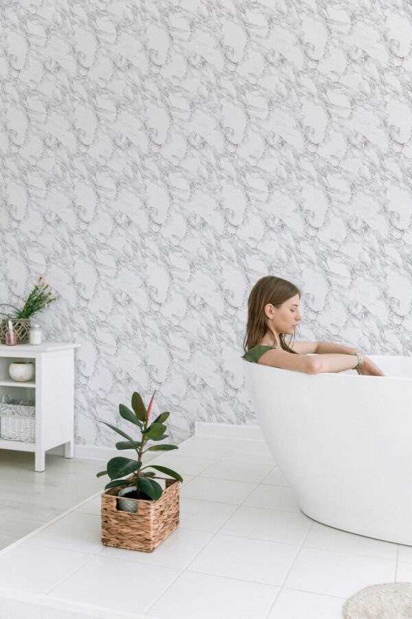Elegant marble removable wallpaper in white by Fancy Walls