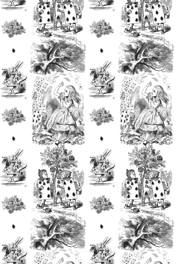 Peel and stick wallpaper with Alice in Wonderland cards by Fancy Walls