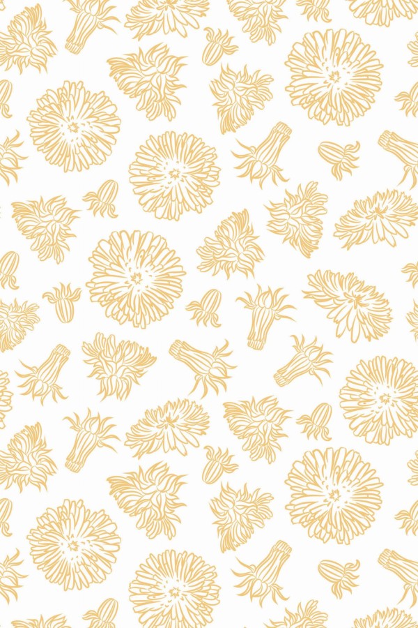 Pattern repeat of Yellow dandelion floral removable wallpaper design