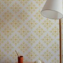 Minimal style bathroom decorated with Yellow floral tile peel and stick wallpaper