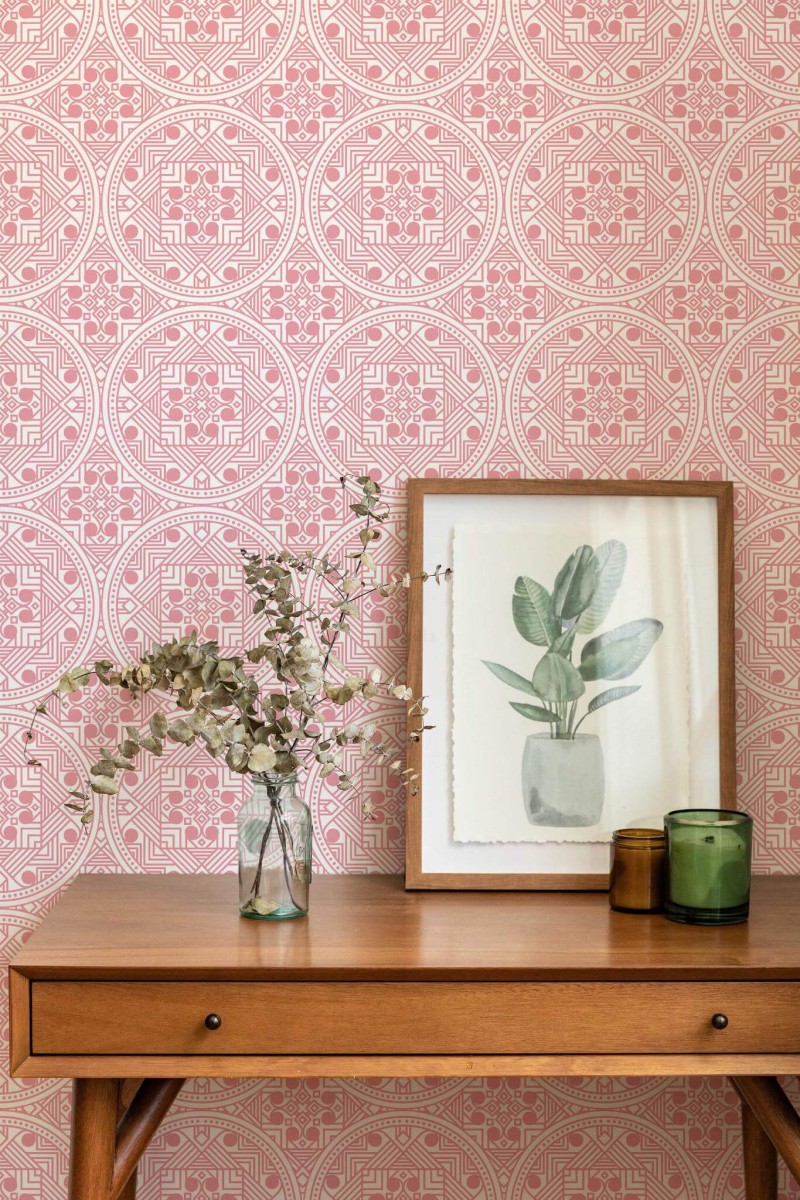 Mid-century modern style living room decorated with Zengastyle peel and stick wallpaper