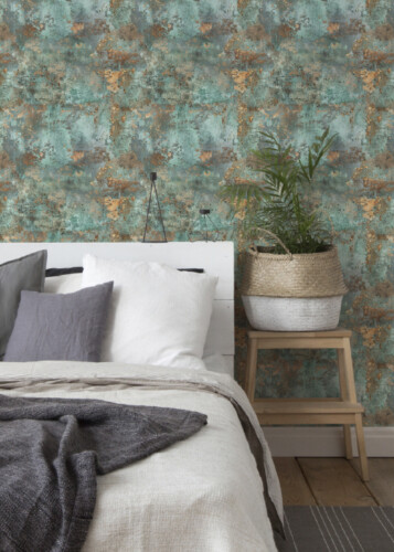 Green Peel and Stick Textured wallpaper in bedroom by Fancy Walls