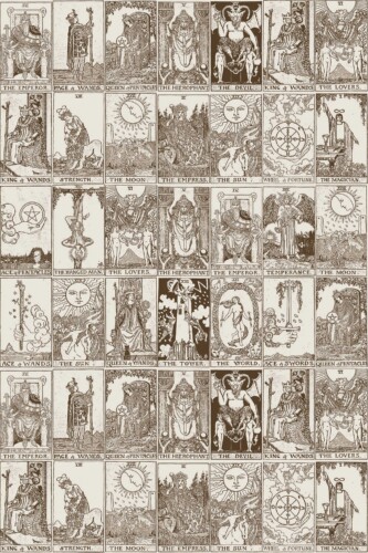 Fancy Walls traditional wallpaper featuring retro beige tarot reading design.