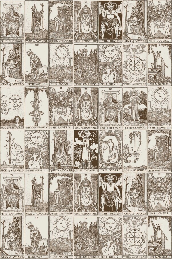 Fancy Walls traditional wallpaper featuring retro beige tarot reading design.