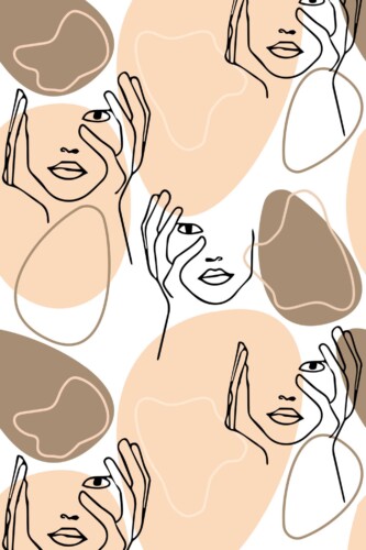 Fancy Walls traditional wallpaper in neutral beige with expressive face artwork