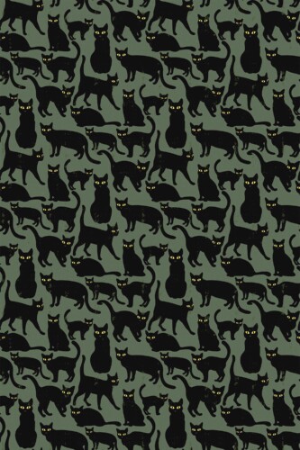 Self-adhesive wallpaper featuring green olive pattern with black cats by Fancy Walls