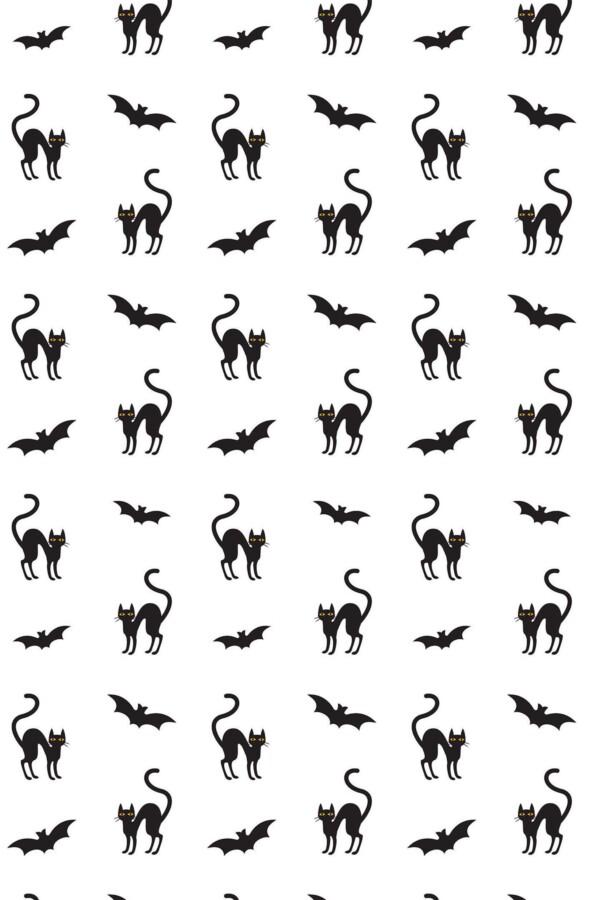 Fancy Walls self-adhesive wallpaper featuring minimalist cats and bats pattern.