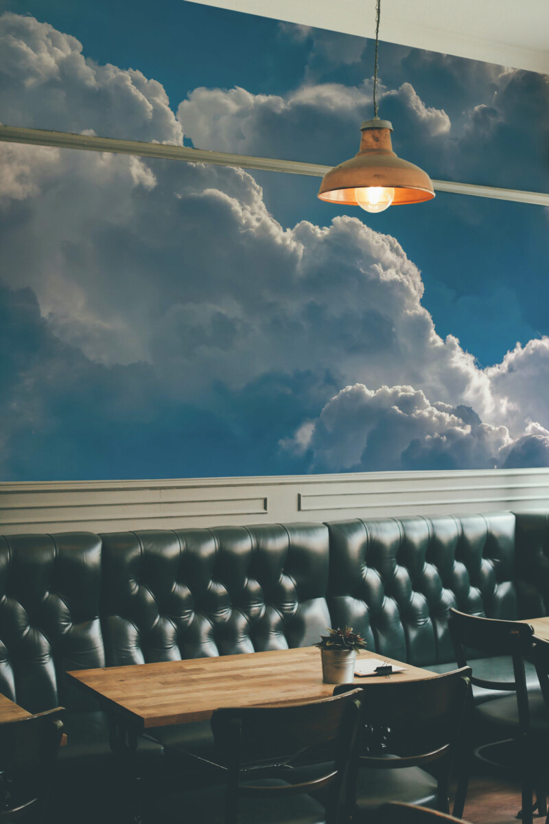 Bold Sky Clouds Wall Mural with fluffy white formations, perfect for living rooms, bedrooms, or relaxation areas.