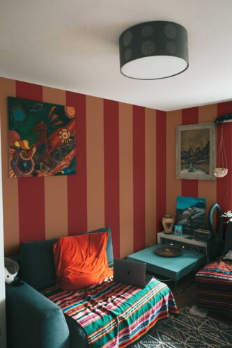 Warm copper peel and stick wallpaper by Fancy Walls. Autumn Stripes self-adhesive or traditional striped wallpaper for walls