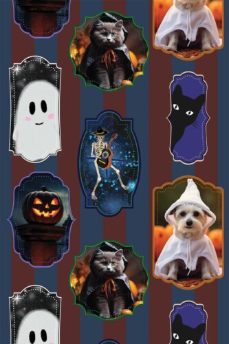 Fancy Walls peel and stick wallpaper with framed Halloween elements in brown.