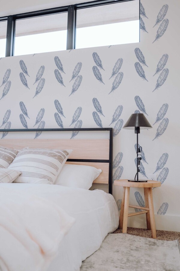 Fancy Walls traditional wallpaper featuring serene blue feathers