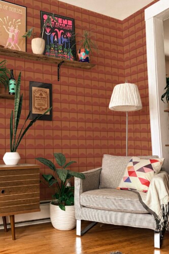 Fancy Walls warm geometric tile design self-adhesive wallpaper in copper color