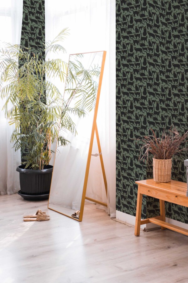 Fancy Walls removable wallpaper with black kitties and aesthetic flow