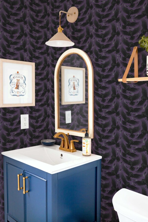 Self-adhesive wallpaper featuring black crow pattern in gothic style by Fancy Walls