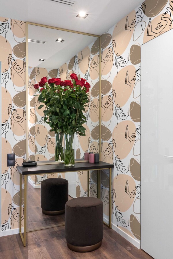 Fancy Walls removable wallpaper with expressive feminine line art and neutral color palette
