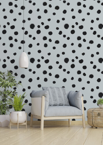 Fancy Walls Blue Polka Dot Wallpaper, behind the chair, collection May 2026
