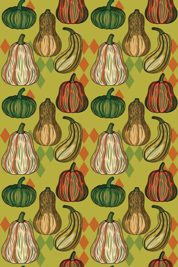 Fancy Walls traditional wallpaper styled with farmhouse Pumpkin Spiced Kitchen green tones.