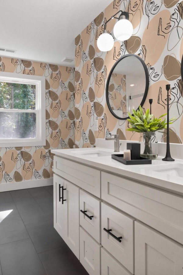 Fancy Walls self-adhesive wallpaper featuring minimalist feminine faces in beige tones