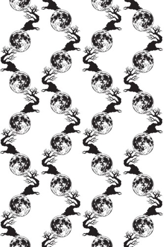 Fancy Walls removable wallpaper featuring flowing monochrome moon and forest pattern