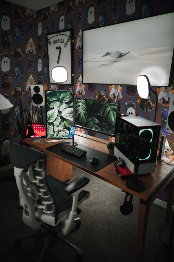 Fancy Walls self-adhesive wallpaper featuring quirky framed Halloween cats and ghosts.