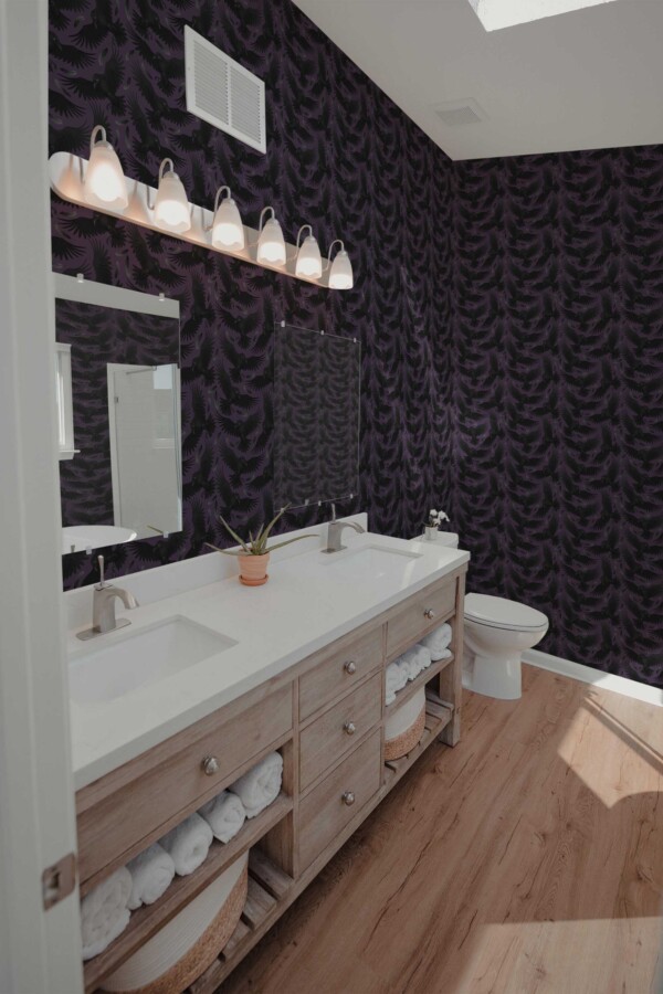 Fancy Walls peel and stick wallpaper with gothic black crows on dark background