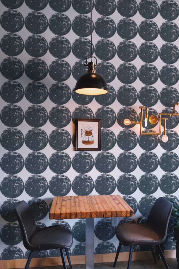 Fancy Walls removable wallpaper with seamless bold full moon pattern in gray.