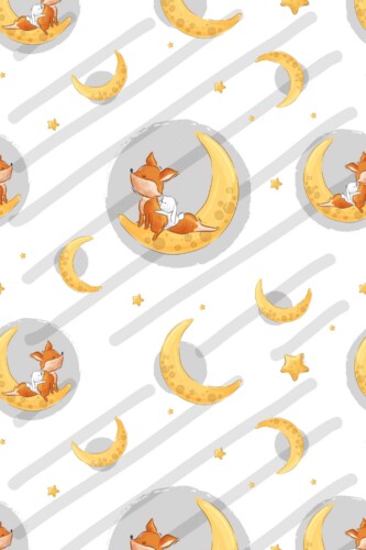 Fancy Walls peel and stick wallpaper with gray background and fox bunny moon pattern
