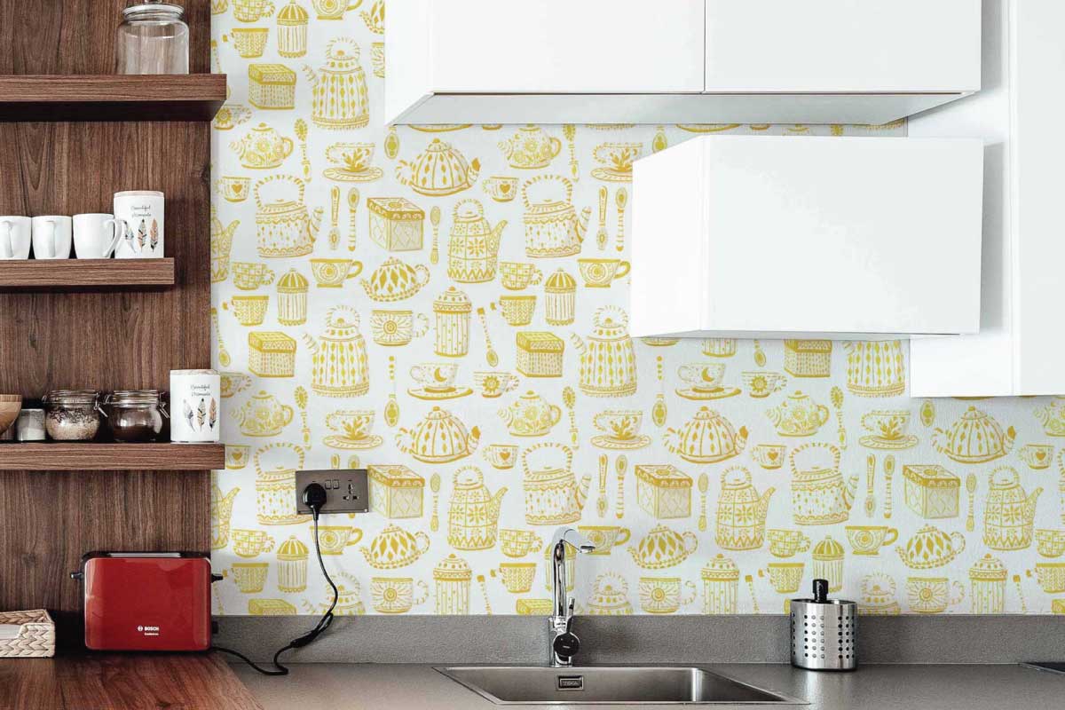 6 creative ways to use wallpaper in your kitchen. Fancy Walls self-adhesive removable splash proof wallpapers for walls