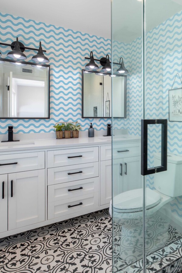 Fancy Walls traditional wallpaper in calm ocean-inspired blue waves
