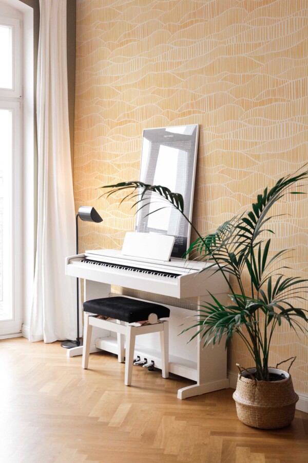 Fancy Walls neutral peel and stick wallpaper with sand color line art