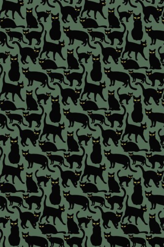 Fancy Walls peel and stick wallpaper featuring black cats with glowing green eyes for a bold gothic look.