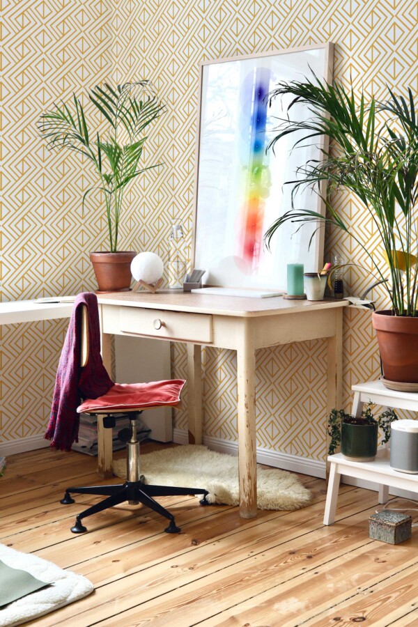 Fancy Walls self-adhesive wallpaper with beige gold diamond pattern