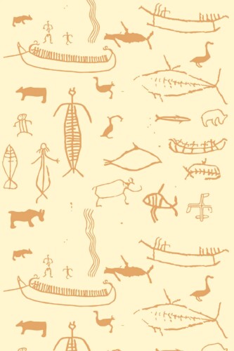 Removable wallpaper by Fancy Walls with historic cave carvings in sand tone