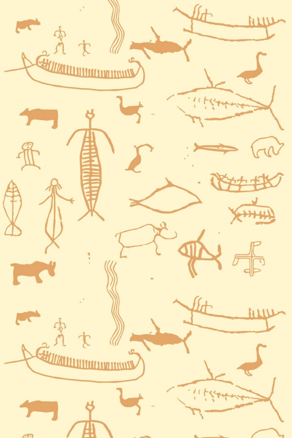 Removable wallpaper by Fancy Walls with historic cave carvings in sand tone