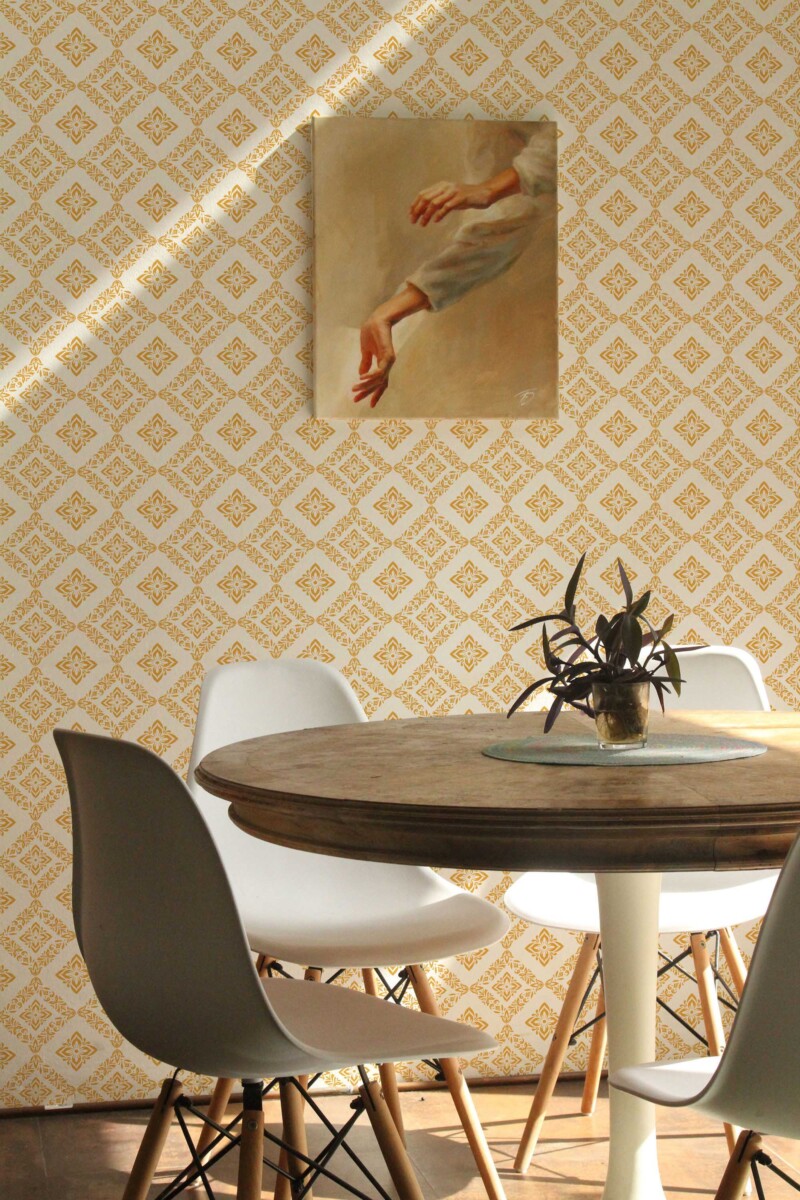 Intricate Moroccan unpasted wallpaper in orange by Fancy Walls