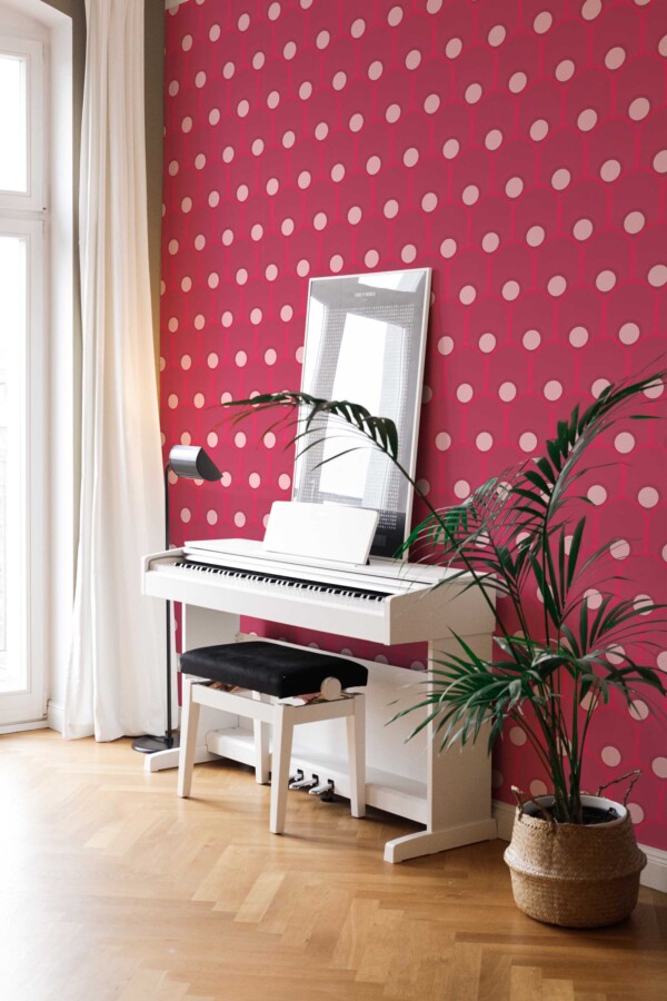Fancy Walls self-adhesive wallpaper featuring viva magenta art deco pattern