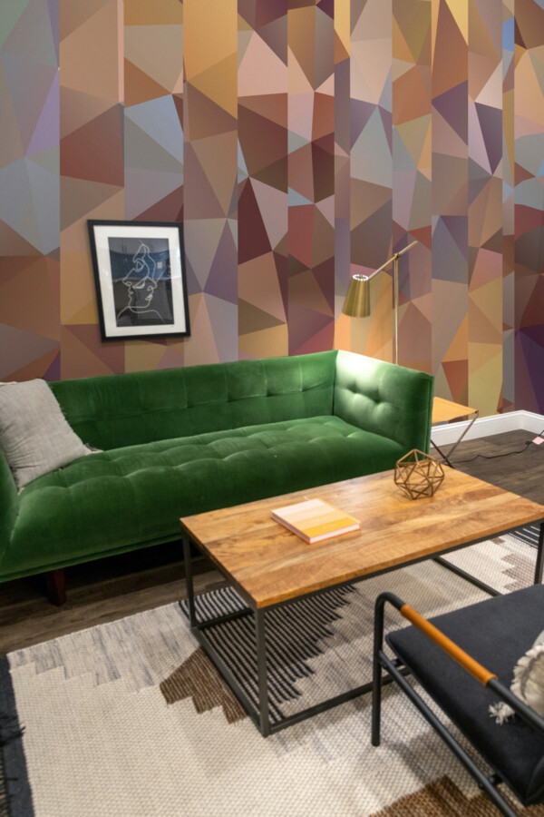 Polygonal Geometric Mosaic wall mural featuring striped abstract patterns, perfect for adding depth to creative interiors.