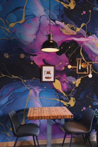 Abstract Colorful Marble wall mural ideal for living rooms, featuring vibrant tones with a royal aesthetic.