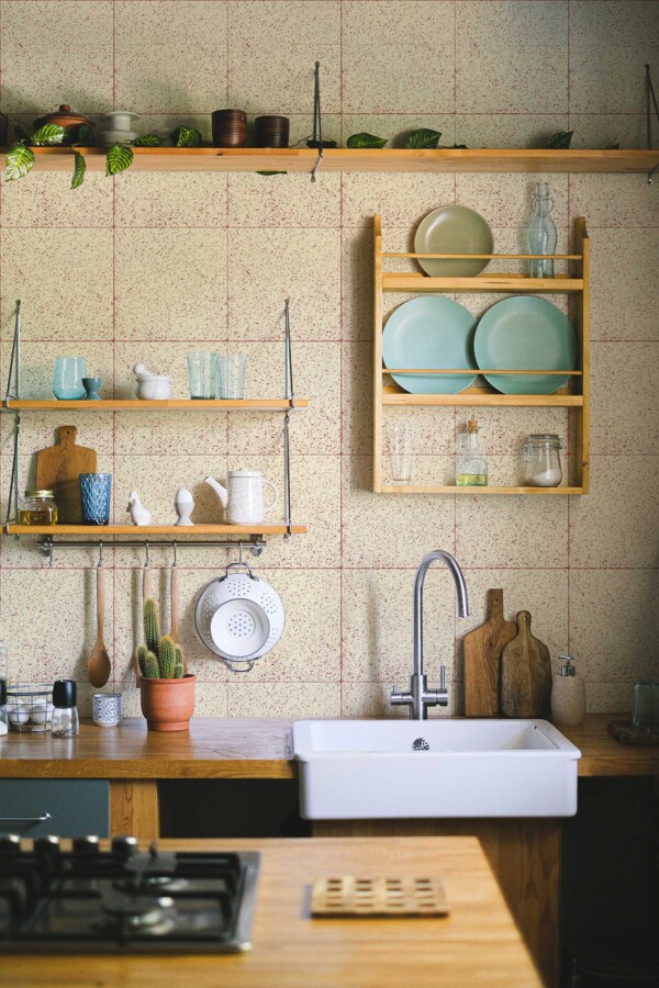 Traditional copper tile wallpaper with geometric flair by Fancy Walls