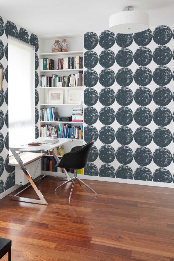 Fancy Walls peel and stick wallpaper with gray full moon repeat pattern.
