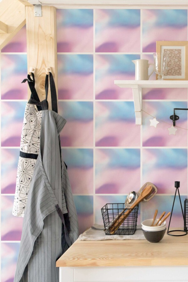 Fancy Walls peel and stick wallpaper in pink gradient tile design