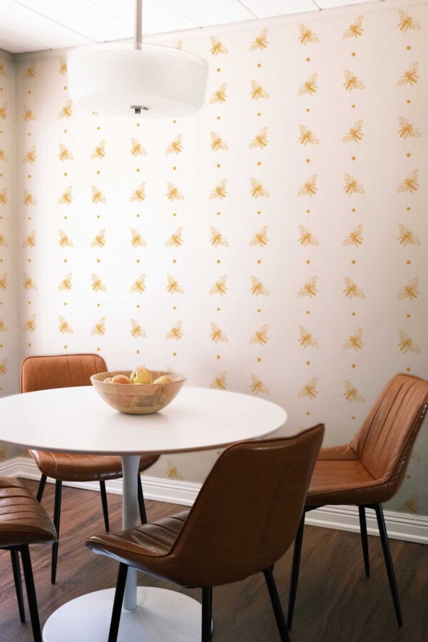Fancy Walls peel and stick wallpaper with orange bee pattern on white background