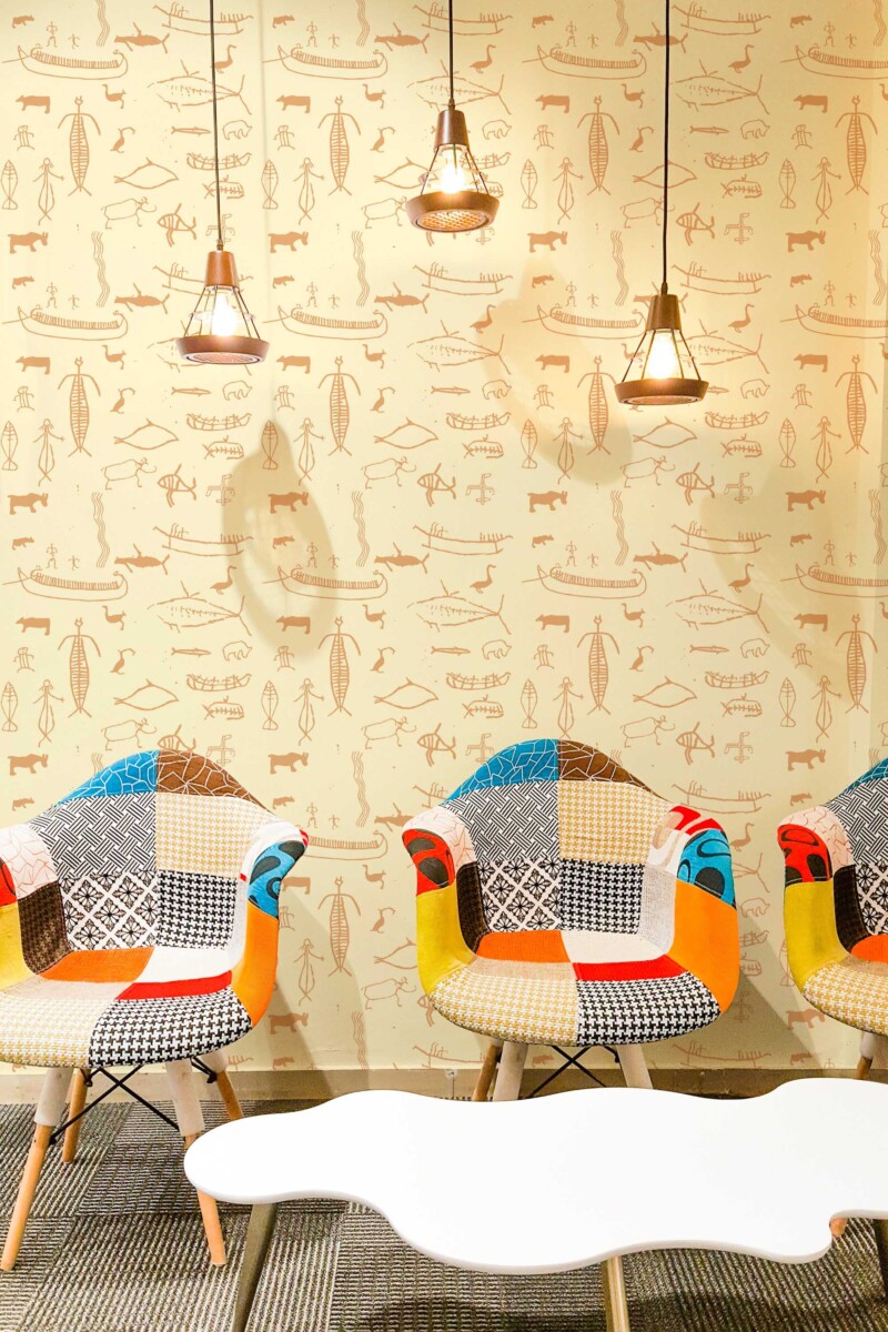 Sand color peel and stick wallpaper with ancient cave designs by Fancy Walls