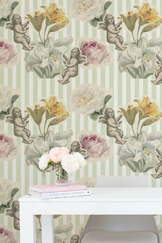 vintage green collage peel and stick wallpaper from fancy walls