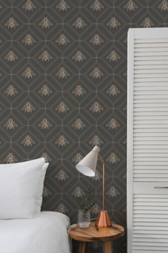 non-pasted brown art deco bee wallpaper