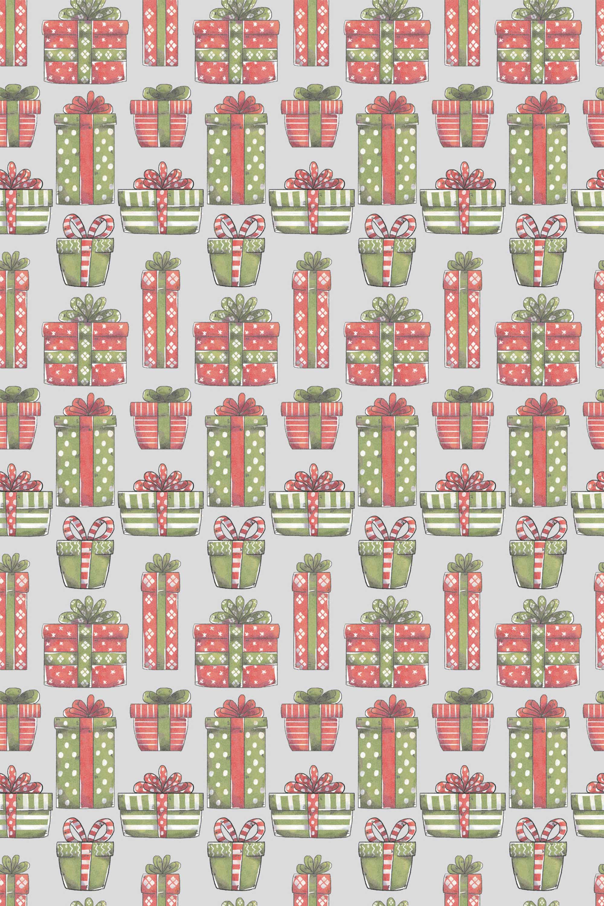 Fancy Walls removable wallpaper showcasing hand-painted gift box motifs in subtle pastel hues.