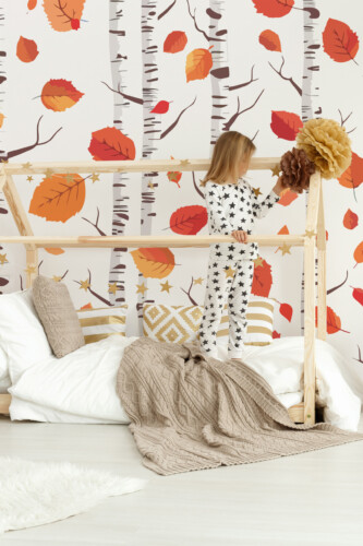 Fancy Walls Golden Fall Leaves wall mural peel and stick showcasing warm seasonal colors ideal for cozy home interiors or autumn decor themes