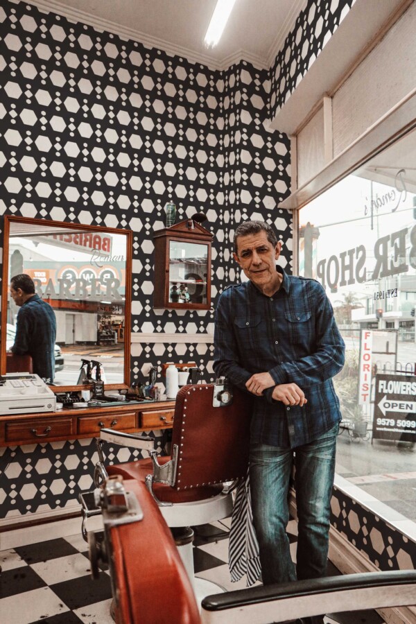 Fancy Walls traditional wallpaper with aesthetic monochrome geometric pattern.