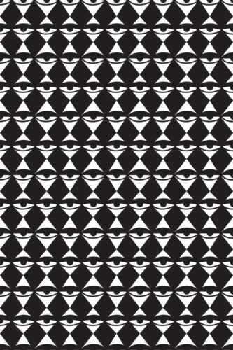 Fancy Walls peel and stick wallpaper with bold black and white harlequin eye pattern.