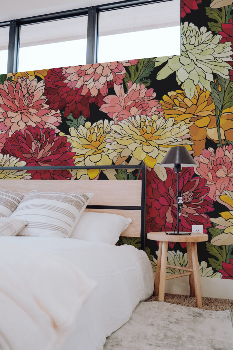 Fancy Walls Bright Floral Garden wall mural peel and stick with vibrant petals and botanical outlines that bring life and color to any interior